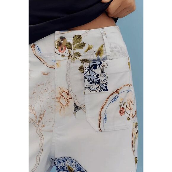 Anthropologie Colette Cropped Wide-Leg Pants Maeve Magic Fabric White Floral 27 - Picture 5 of 5